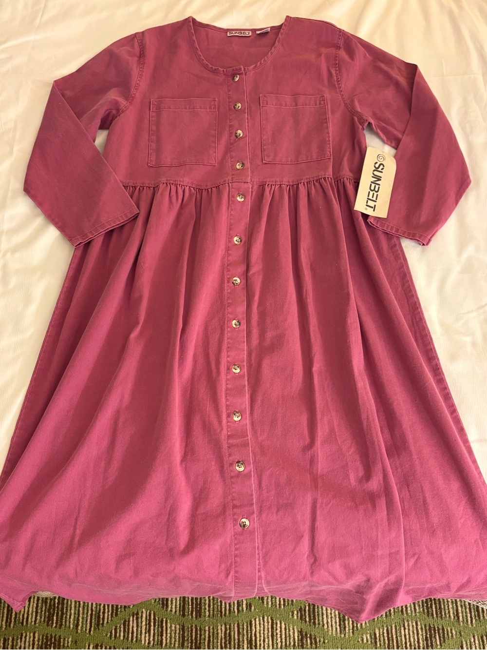 Women’s Vintage Sunbelt 100% Cotton Purple Denim Maxi Dress Button Front L NWT